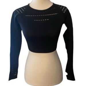 Black Long Sleeve Mesh Women's Athletic Crop Top Size Small